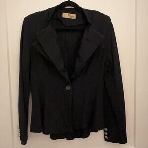 Hybrid & Company Blazer Jacket Sz XL Black One Button Peplum Stretch USA Fitted